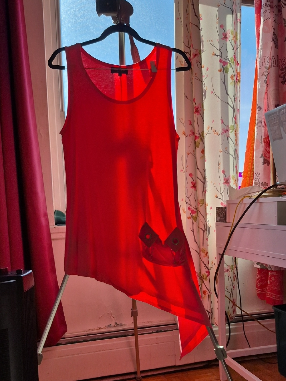 Large Sleeveless Asymmetrical Highly & Soft & Stretchy Coral Top + Pocket